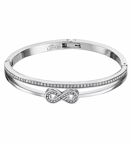 Bracciale Rigido Lotus Style Bliss LS2088-2/2 In Acciaio Per Donna - Nodo Infinito Con Cristalli Bianchi